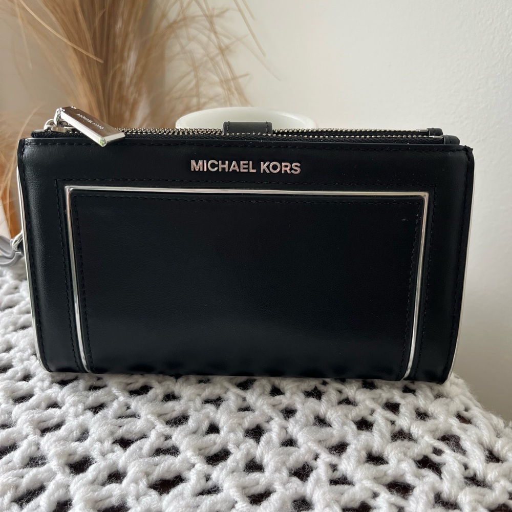 Michael Kors Adele Black Leather Wristlet